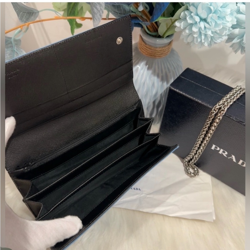 🔥Like New In inclusion Prada Tessuto Nylon Flap Wallet Blue - Picture 7 of 15